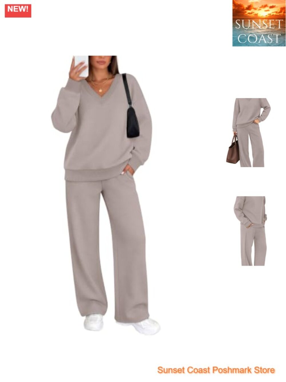 Women 2 Piece Sweatsuit Set Ribbed V Neck Wide Leg Lounge Workout